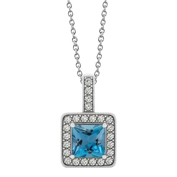 White Gold 14K Aquamarine And Diamonds Pendant 4.75 Ct Jewelry - Gemstone Pendant-harrychadent.ca