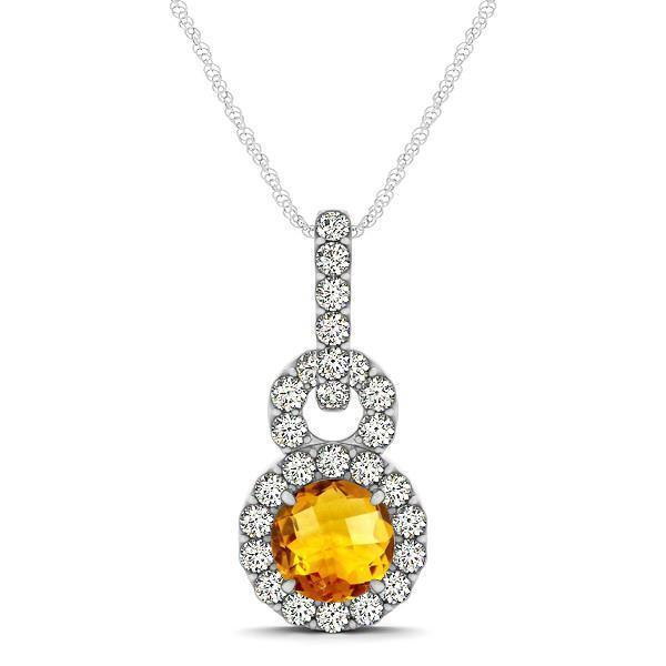White Gold Brilliant Cut Citrine & Diamonds 11 Ct Pendant With Chain - Gemstone Pendant-harrychadent.ca