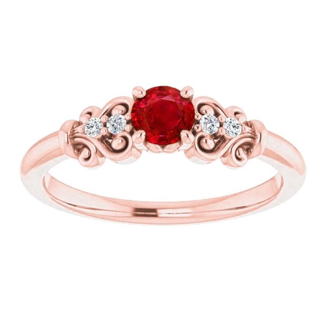 1.40 Carats Rose Gold 14K Diamond Round Ruby Ring - Gemstone Ring-harrychadent.ca
