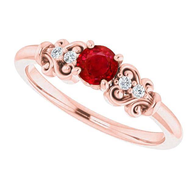 1.40 Carats Rose Gold 14K Diamond Round Ruby Ring - Gemstone Ring-harrychadent.ca