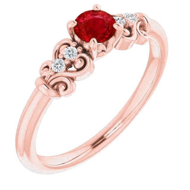 1.40 Carats Rose Gold 14K Diamond Round Ruby Ring - Gemstone Ring-harrychadent.ca