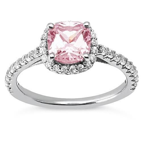 1.41 Ct Cushion Pink Sapphire Anniversary Halo Ring Gemstone - Gemstone Ring-harrychadent.ca