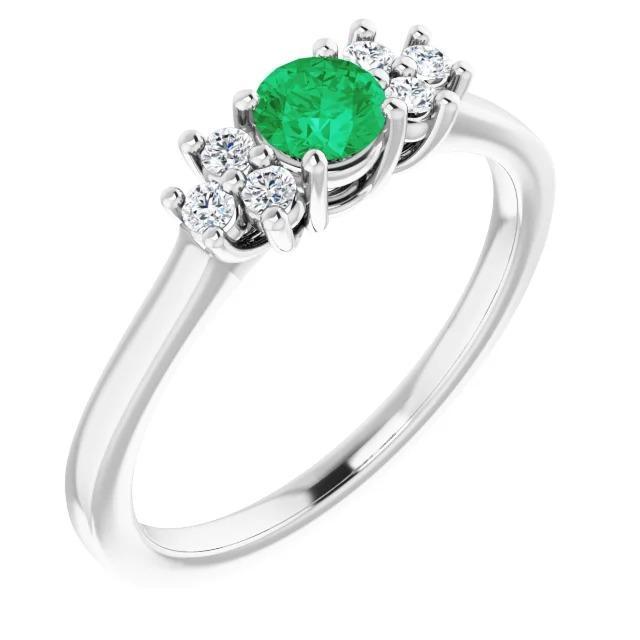 1.50 Carats Diamond And Round Green Emerald Stone Ring - Gemstone Ring-harrychadent.ca