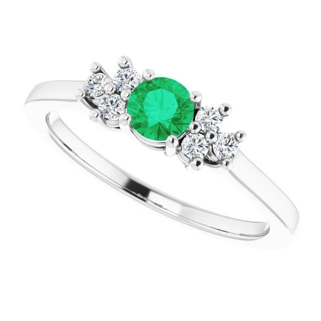 1.50 Carats Diamond And Round Green Emerald Stone Ring - Gemstone Ring-harrychadent.ca