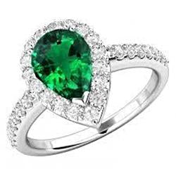 1.50 Ct Pear Cut Green Emerald And Diamond Ring - Gemstone Ring-harrychadent.ca