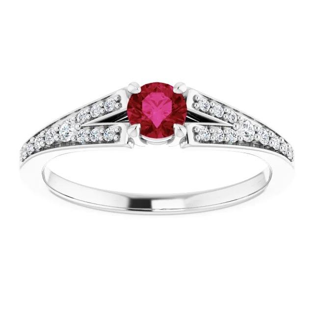 1.75 Carats Split Shank Round Ruby Ring White Gold 14K - Gemstone Ring-harrychadent.ca