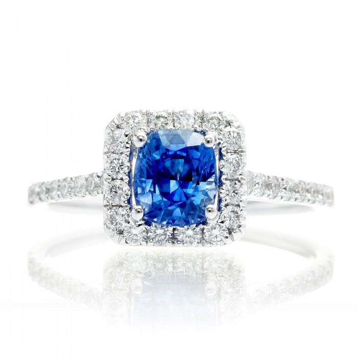 1.75 Ct Blue Cushion Cut Ceylon Sapphire With Diamond Wedding Ring - Gemstone Ring-harrychadent.ca
