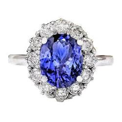 10 Ct Oval Tanzanite And Diamonds Ring Gold White 14K Prong Set - Gemstone Ring-harrychadent.ca