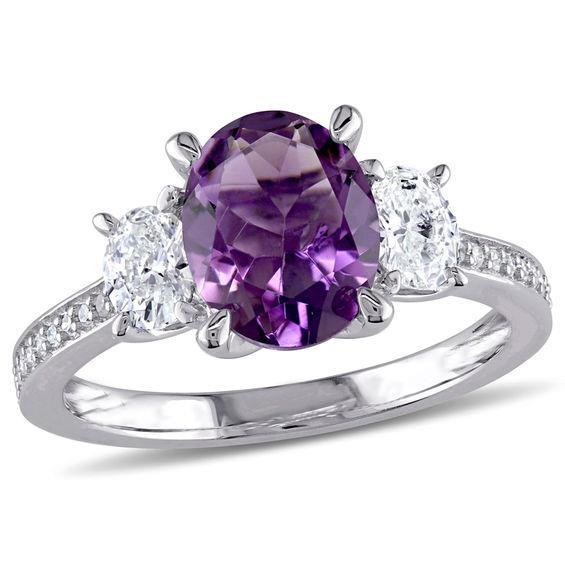 11.50 Carats Prong Amethyst & Diamond Ring Gemstone White Gold 14K - Gemstone Ring-harrychadent.ca