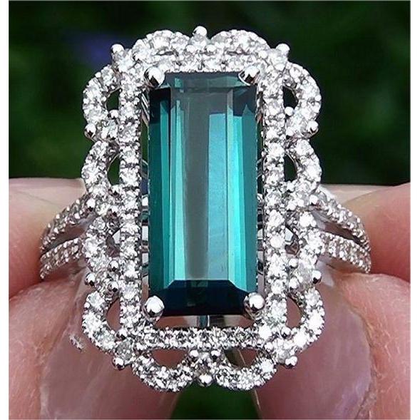 14.50 Ct Tourmaline And Diamonds Engagement Ring White Gold 14K - Gemstone Ring-harrychadent.ca