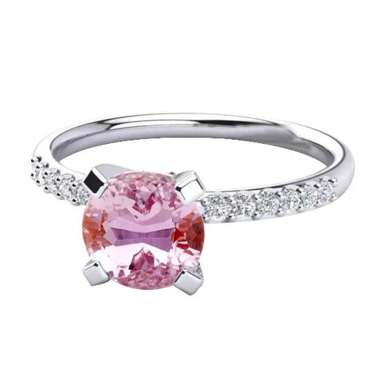 14.60 Ct Round Pink Kunzite And Diamonds Wedding Ring Gold White 14K - Gemstone Ring-harrychadent.ca