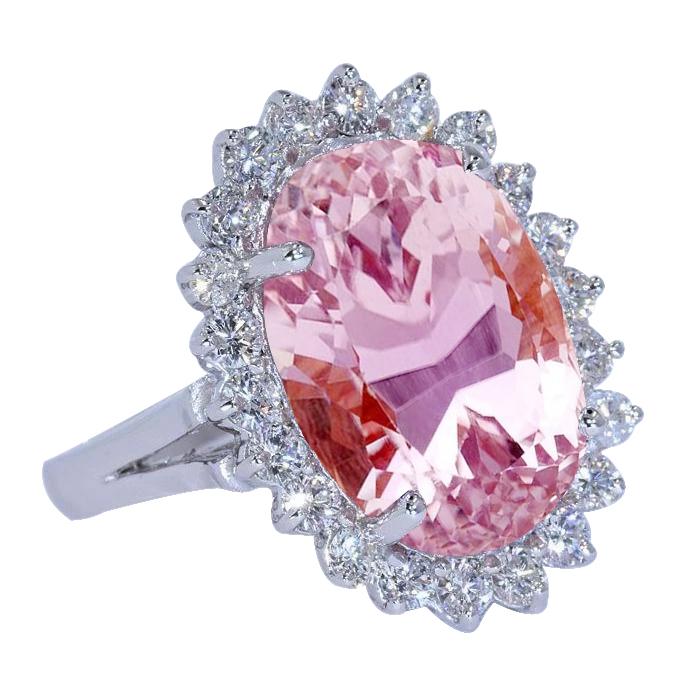 14K White Gold Pink Kunzite Diamond Wedding Ring 25.05 Ct. Gemstone - Gemstone Ring-harrychadent.ca