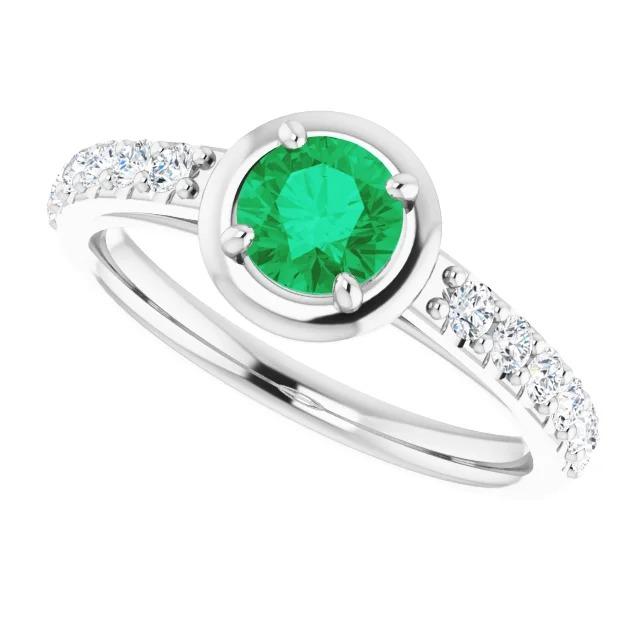 2.25 Carats Green Emerald And Diamond Ring White Gold 14K - Gemstone Ring-harrychadent.ca