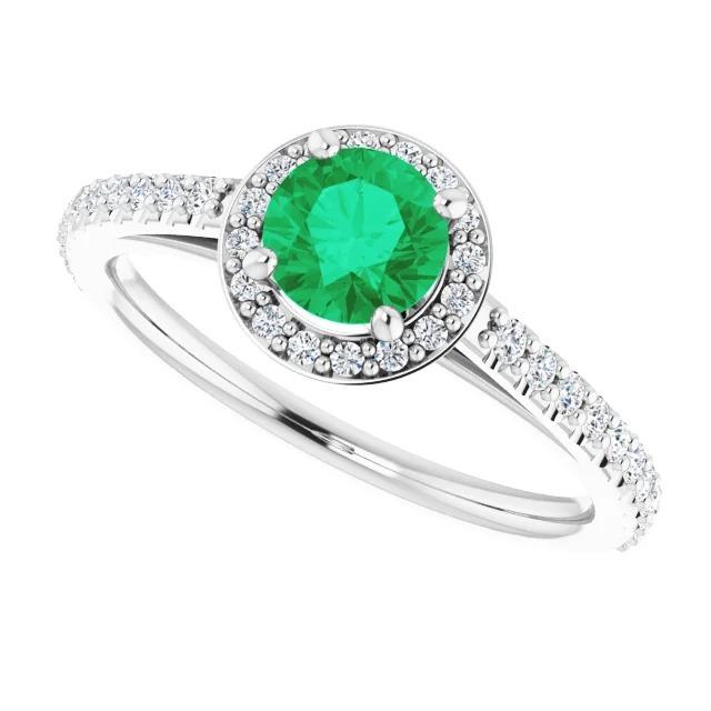 2.50 Carats Ring Round Halo Green Emerald White Gold 14K - Gemstone Ring-harrychadent.ca