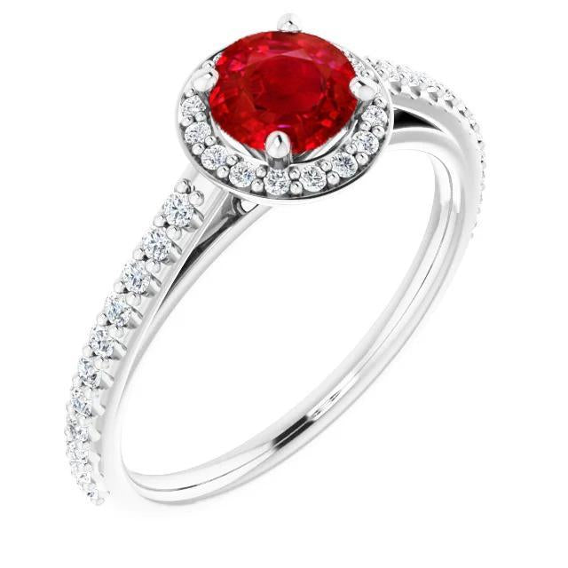 2.50 Carats Ring Round Halo Ruby White Gold 14K - Gemstone Ring-harrychadent.ca