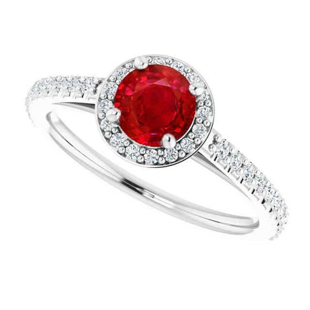 2.50 Carats Ring Round Halo Ruby White Gold 14K - Gemstone Ring-harrychadent.ca