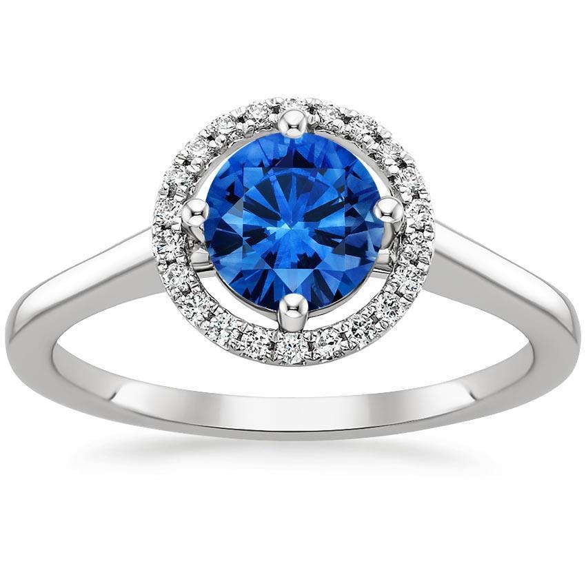2.90 Ct Sri Lanka Sapphire Diamonds Ring Four Prong Set White Gold 14K - Gemstone Ring-harrychadent.ca
