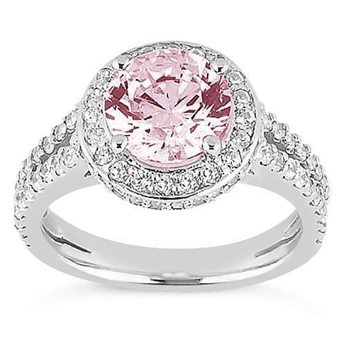 2.91 Carats Halo Pink Sapphire Solitaire With Accents Engagement Ring - Gemstone Ring-harrychadent.ca