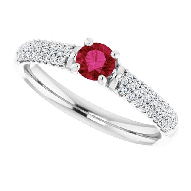 2 Carats Pave Diamond Ruby Ring White Gold 14K - Gemstone Ring-harrychadent.ca