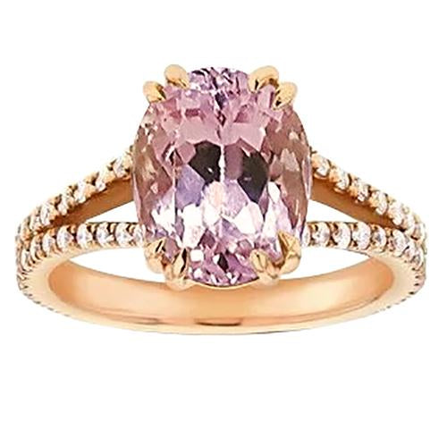 21 Carats Oval Cut Pink Kunzite With Diamond Anniversary Ring - Gemstone Ring-harrychadent.ca