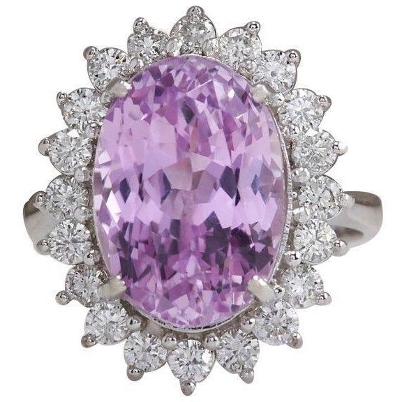 23 Carats Pink Kunzite And Diamond Wedding Ring White Gold 14K - Gemstone Ring-harrychadent.ca