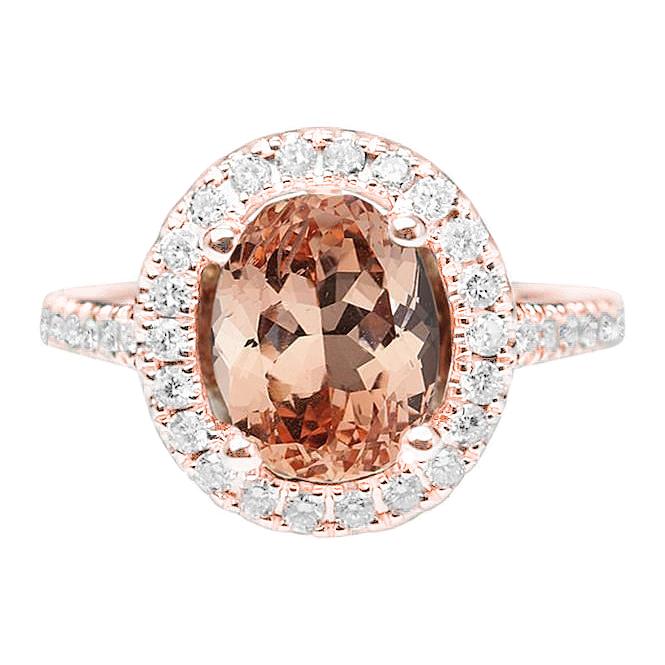 26.50 Ct Oval Morganite And Diamonds Ring Rose Gold 14K - Gemstone Ring-harrychadent.ca