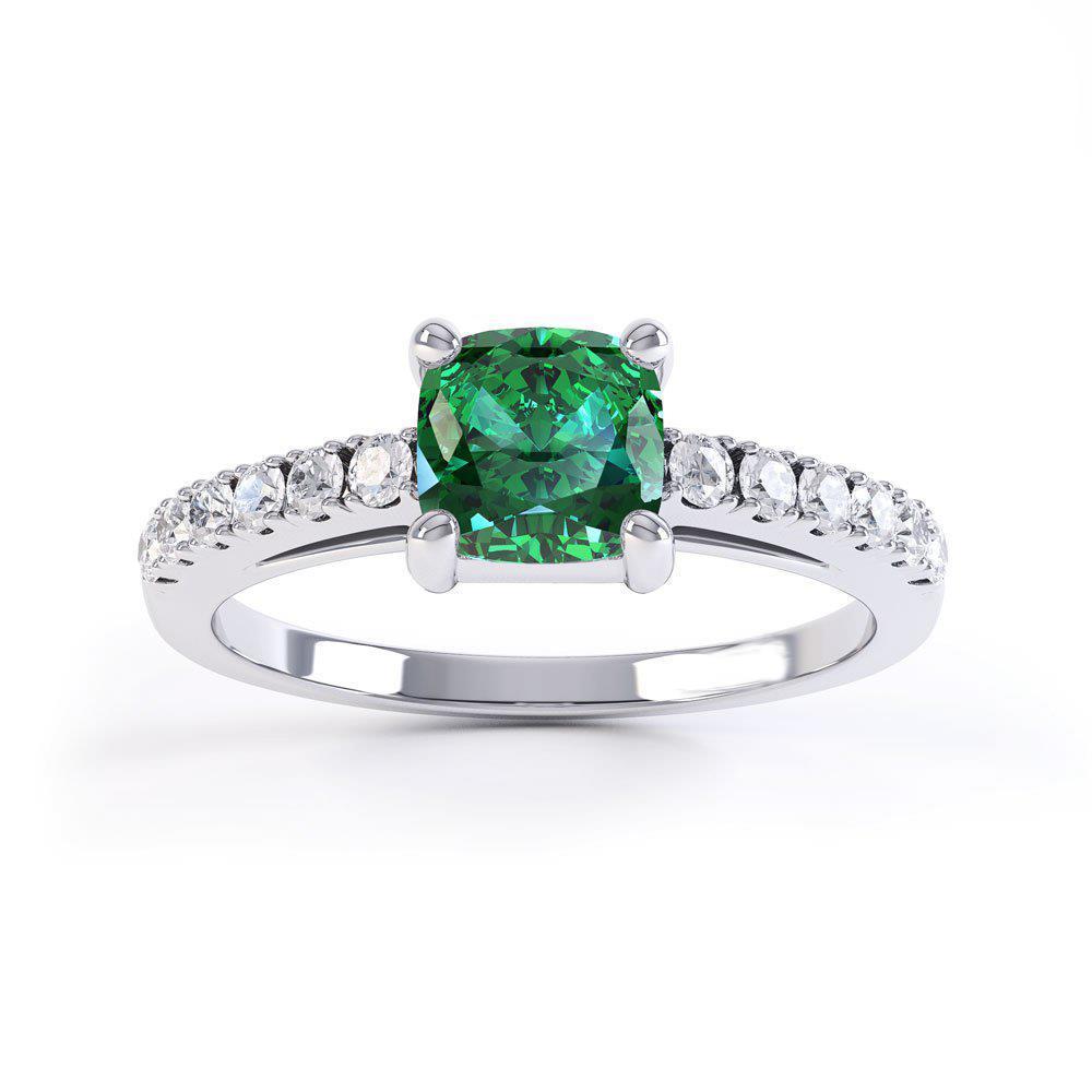3.2 Ct Green Emerald With Diamond Wedding Ring White Gold 14K - Gemstone Ring-harrychadent.ca