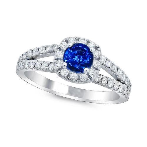 3.25 Ct Brilliant Cut Ceylon Sapphire Diamonds Ring White Gold 14K - Gemstone Ring-harrychadent.ca