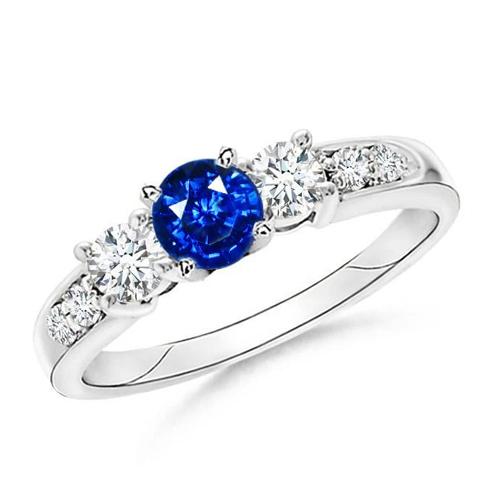 3.40 Carats Round Sri Lanka Sapphire Diamonds Wedding Ring - Gemstone Ring-harrychadent.ca