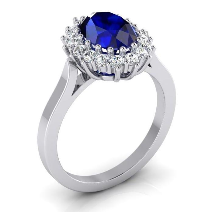 3.5 Ct Oval Shaped Ceylon Sapphire Round Diamond Ring White Gold 14K - Gemstone Ring-harrychadent.ca
