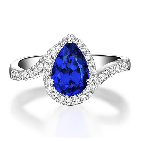 3.70 Ct Pear And Round Cut Ceylon Sapphire Diamond Engagement Ring - Gemstone Ring-harrychadent.ca