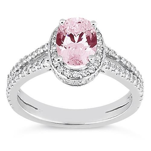 3.73 Ct Prong Setting Halo Pink Gemstone Oval Diamond Ring - Gemstone Ring-harrychadent.ca
