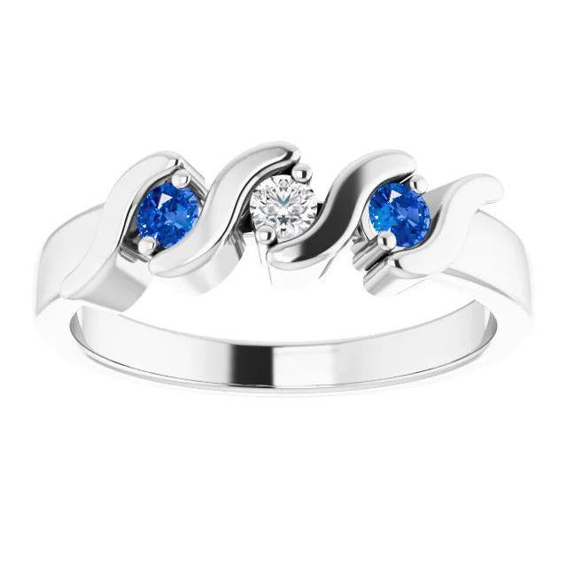 3 Stone Ring 0.90 Carats Diamond Ceylon Blue Sapphire White Gold 14K - Gemstone Ring-harrychadent.ca