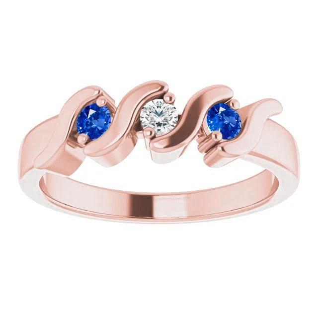 3 Stone Ring Diamond Blue Sapphire 0.90 Carats Rose Gold 14K - Gemstone Ring-harrychadent.ca