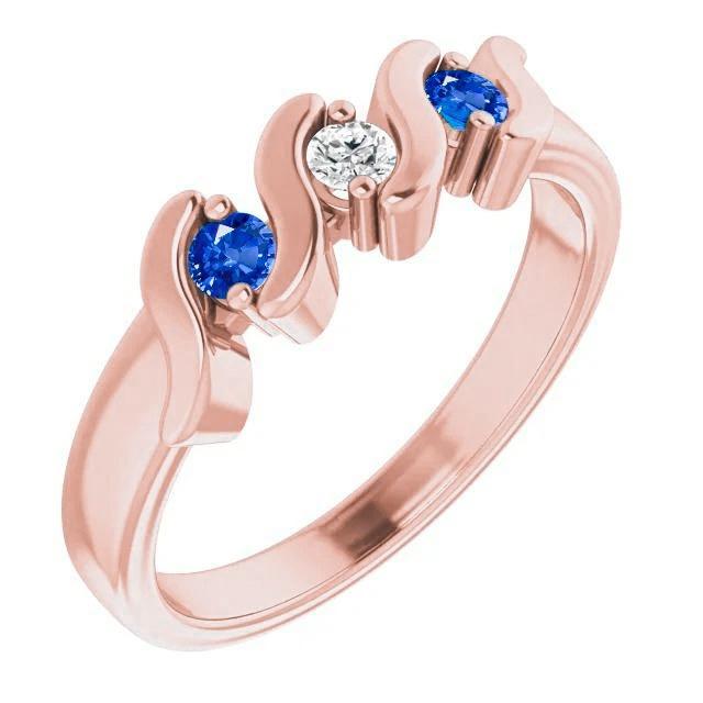3 Stone Ring Diamond Blue Sapphire 0.90 Carats Rose Gold 14K - Gemstone Ring-harrychadent.ca