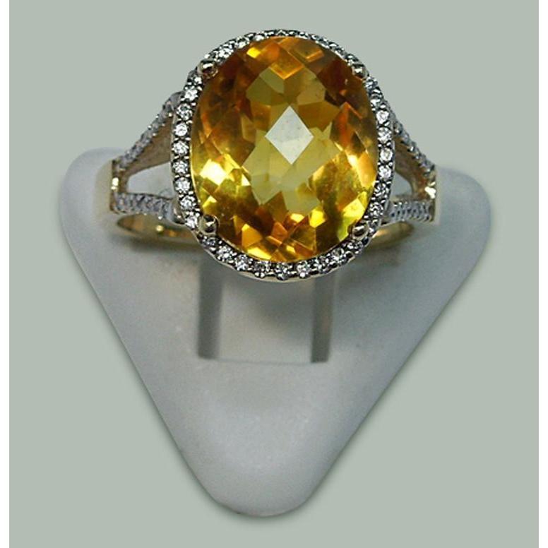 4.75 Carats Citrine & Diamond Ring With Accents Yellow Gold 14K - Gemstone Ring-harrychadent.ca