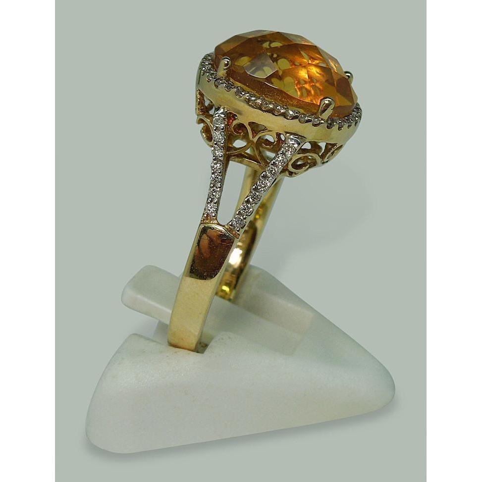 4.75 Carats Citrine & Diamond Ring With Accents Yellow Gold 14K - Gemstone Ring-harrychadent.ca