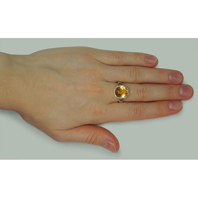 4.75 Carats Citrine & Diamond Ring With Accents Yellow Gold 14K - Gemstone Ring-harrychadent.ca