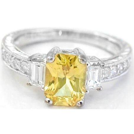 4.75 Ct Radiant Yellow Sapphire And Round Diamonds Ring White Gold - Gemstone Ring-harrychadent.ca