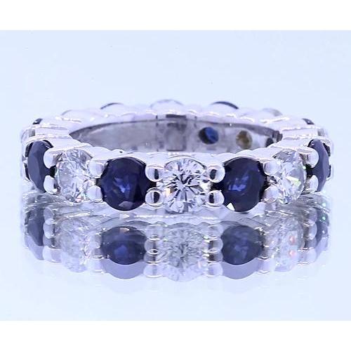 4.80 Carats Round Eternity Band Jewelry Blue Sapphire White Gold 14K - Gemstone Ring-harrychadent.ca
