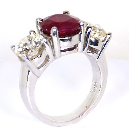 4 Ct Ruby And Round Diamond 3 Stone Ring White Gold Lady Jewelry - Gemstone Ring-harrychadent.ca