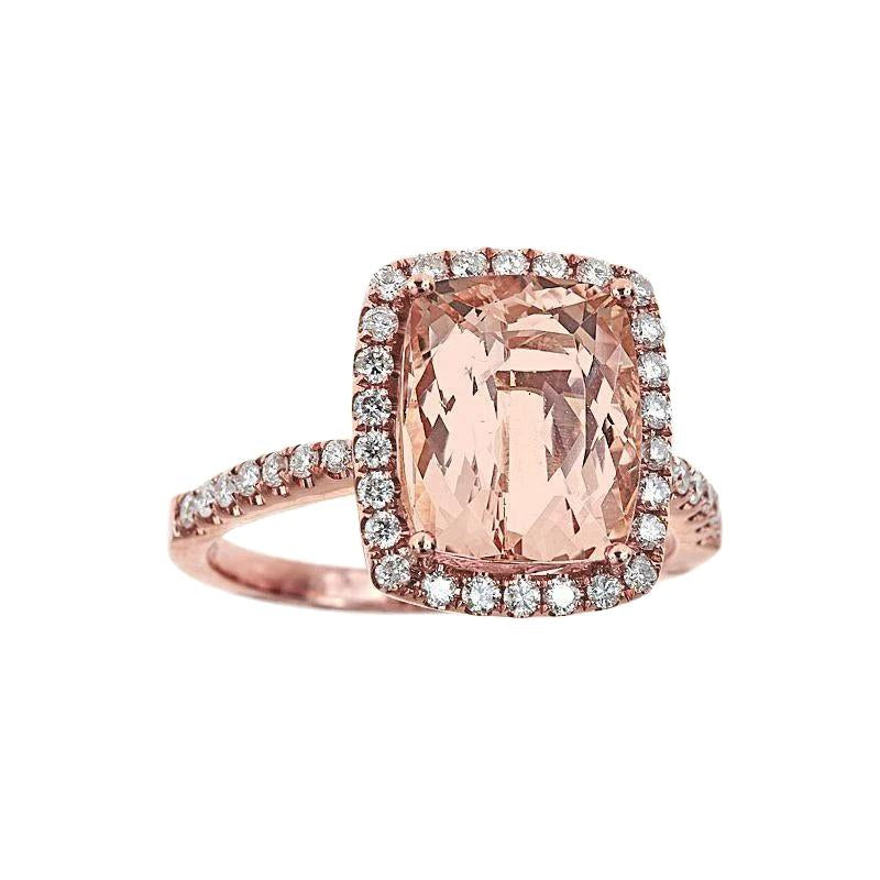 5.45 Ct Morganite Fancy Ring With Small Diamonds 14K Rose Gold - Gemstone Ring-harrychadent.ca
