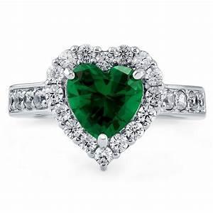 5 Carats Heart Cut Green Emerald And Diamond Ring White 14K - Gemstone Ring-harrychadent.ca