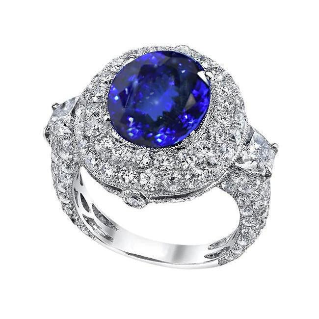 6.01 Ct Tanzanite Oval And Diamonds Ring White Gold 14K - Gemstone Ring-harrychadent.ca