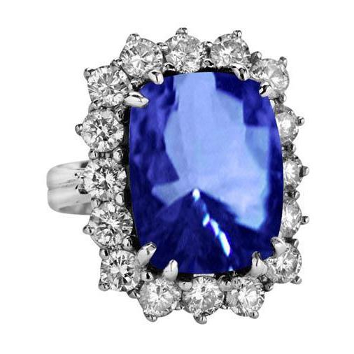 6.51 Ct Ring Sri Lanka Sapphire Cushion And Round Diamonds - Gemstone Ring-harrychadent.ca
