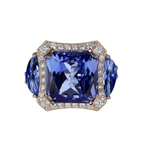 6.75 Carat Radiant Tanzanite And Round Diamonds Fancy Ring Gold - Gemstone Ring-harrychadent.ca