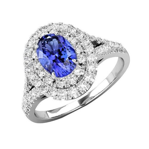 6.75 Carats Tanzanite And Diamonds Ring 14K White Gold - Gemstone Ring-harrychadent.ca