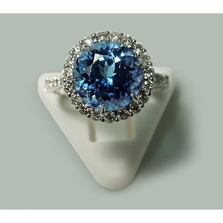 6 Ct. Round Tanzanite & Diamonds Solitaire With Accents Ring WG 14K - Gemstone Ring-harrychadent.ca