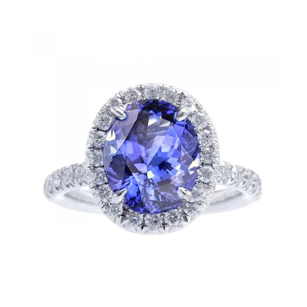 7.75 Ct Gold Jewelry Oval Tanzanite With Halo Diamond Ring - Gemstone Ring-harrychadent.ca