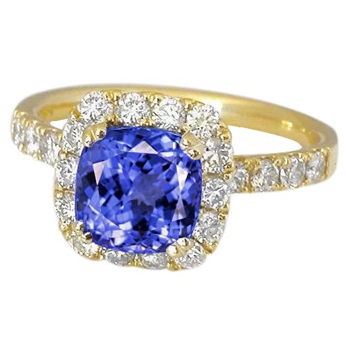 9.00 Ct Tanzanite And Diamonds Ring Gold Yellow 14K - Gemstone Ring-harrychadent.ca
